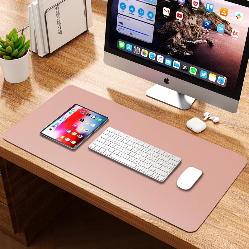 WAYBER Leather Desk Pad Protector, Waterproof Mouse Pad, PU Desk Mat, Office Desk Cover, Desk Writing Mat for Office/Home/Work/Cubicle (Pink/Silver) 31.5x15.7in - Image 5
